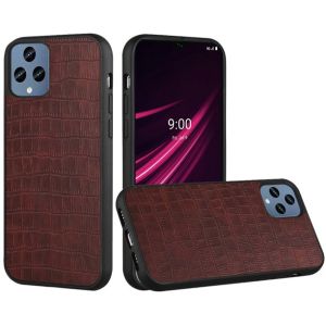 For Celero 5G 2023 6.5" Compatible, Revvl 6 5G Hard PU Leather Croc Design Hybrid Case Cover - Brown