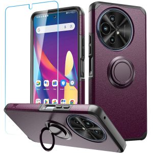 For TCL 50 XL 5G Tough Hybrid With Ring Stand + Tempered Glass - Dark Purple