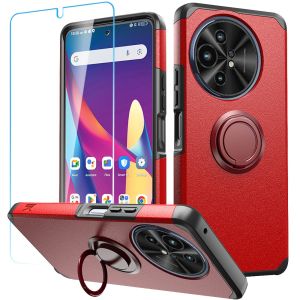 For TCL 50 XL 5G Tough Hybrid With Ring Stand + Tempered Glass - Red