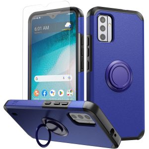 For Nokia C210 Tough Hybrid With Ring Stand + Tempered Glass - Classic Blue