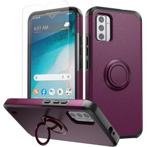 For Nokia C210 Tough Hybrid With Ring Stand + Tempered Glass - Dark Purple