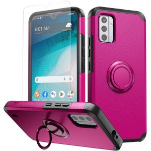 For Nokia C210 Tough Hybrid With Ring Stand + Tempered Glass - Hot Pink