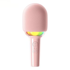 Karaoke Microphone with RGB Lights, Portable Bt Speaker -Pink