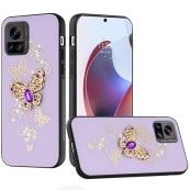 For Motorola Edge Plus 2023 SPLENDID Diamond Glitter Ornaments Engraving Case Cover - Garden Butterflies Purple