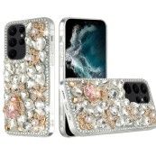 For Samsung Galaxy Z Fold 5 Full Diamond with Ornaments Hard TPU Case Cover - Gold Panda Floral