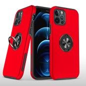 For iPhone 14 Pro CHIEF Oil Painted Magnetic Ring Stand Hybrid Case Cover - Red