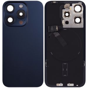Back Glass With Steel Plate With Wireless NFC Charging MagSafe Magnet & Flashlight Flex Compatible For IPhone 15 Pro - Blue
