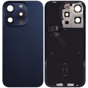 Back Glass With Steel Plate With Wireless NFC Charging MagSafe Magnet & Flashlight Flex Compatible For IPhone 15 Pro Max - Blue