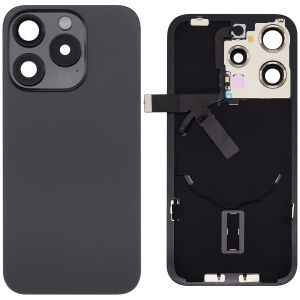 Back Glass With Steel Plate With Wireless NFC Charging MagSafe Magnet & Flashlight Flex Compatible For IPhone 15 Pro - Black