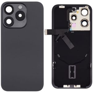 Back Glass With Steel Plate With Wireless NFC Charging MagSafe Magnet & Flashlight Flex Compatible For IPhone 15 Pro Max - Black