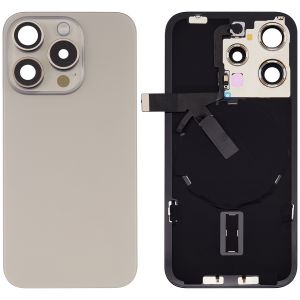 Back Glass With Steel Plate With Wireless NFC Charging MagSafe Magnet & Flashlight Flex Compatible For IPhone 15 Pro - Gold