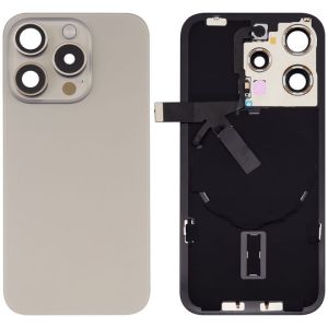 Back Glass With Steel Plate With Wireless NFC Charging MagSafe Magnet & Flashlight Flex Compatible For IPhone 15 Pro Max - Gold
