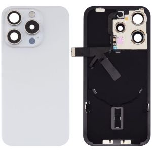 Back Glass With Steel Plate With Wireless NFC Charging MagSafe Magnet & Flashlight Flex Compatible For IPhone 15 Pro Max - White