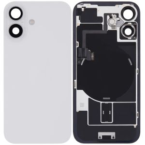 Back Glass With Steel Plate With Wireless NFC Charging MagSafe Magnet & Flashlight Flex Compatible For IPhone 16 - White