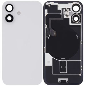 Back Glass With Steel Plate With Wireless NFC Charging MagSafe Magnet & Flashlight Flex Compatible For IPhone 16 Plus - White