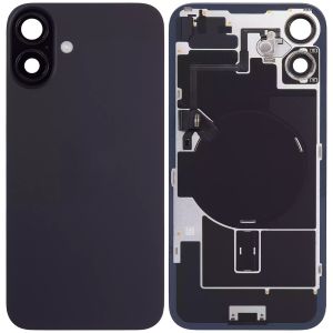 Back Glass With Steel Plate With Wireless NFC Charging MagSafe Magnet & Flashlight Flex Compatible For IPhone 16 - Black