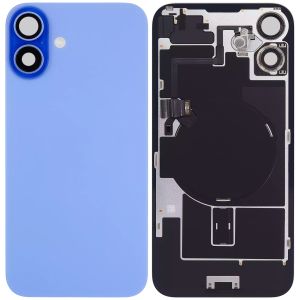 Back Glass With Steel Plate With Wireless NFC Charging MagSafe Magnet & Flashlight Flex Compatible For IPhone 16 - Blue