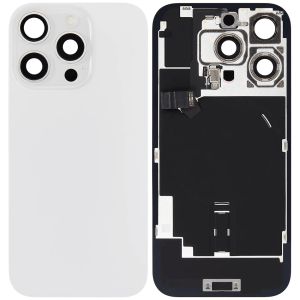 Back Glass With Steel Plate With Wireless NFC Charging MagSafe Magnet & Flashlight Flex Compatible For IPhone 16 Pro - White