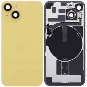 Back Glass With Steel Plate With Wireless NFC Charging MagSafe Magnet & Flashlight Flex Compatible For IPhone 14 - Yellow