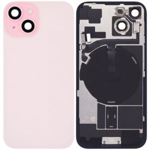 Back Glass With Steel Plate With Wireless NFC Charging MagSafe Magnet & Flashlight Flex Compatible For IPhone 15 Plus - Pink