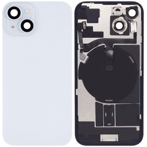 Back Glass With Steel Plate With Wireless NFC Charging MagSafe Magnet & Flashlight Flex Compatible For IPhone 15 - Blue