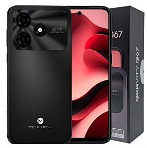 Maxwest Gravity G67 Smartphone Android 15, 6.7" Screen 50M Camera, 5000 Mah Battery, 4Gb+128Gb, Fingerprint, Octa Core (Box) No Verizon - Black