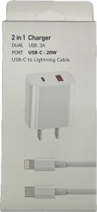 HAC2-4 2 IN 1 CHARGER DUAL USB A ONE USB-C +USB-C TO IPHONE CABLE (WHITE)