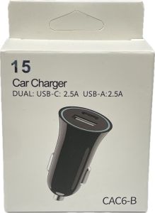 car charger dual (USB-C & USB-A) BLACK (PACKAGE)