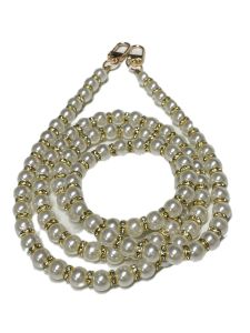 Pearl Beaded Phone Lanyard - White/Gold