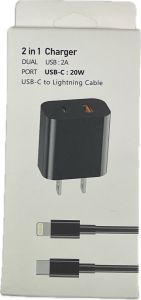 HAC2-4 B 2 IN 1 CHARGER DUAL USB A ONE USB-C +USB-C TO IPHONE CABLE (BLACK)