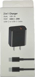 HAC2-5 B 2 IN 1 CHARGER DUAL USB A ONE USB-C +USB-C TO USB-C CABLE (BLACK)