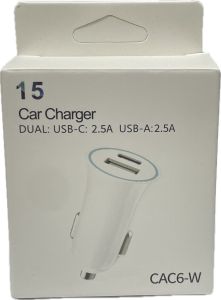 car charger dual (USB-C & USB-A) (WHITE) (PACKAGE)
