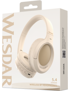 WESDAR Brand Wireless Sport Headphones With Pu Leather Earmuff(ENC) - Cream