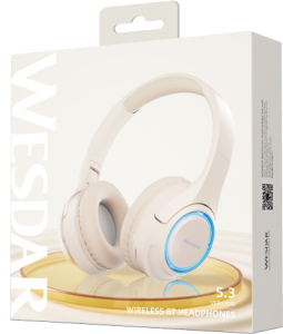 Wireless BT HeadPhone With LED Accents - Cream