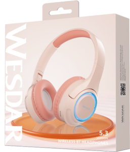 Wireless BT HeadPhone With LED Accents - Rose/Pink