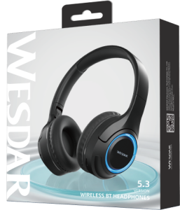 Wireless BT HeadPhone With LED Accents - Black