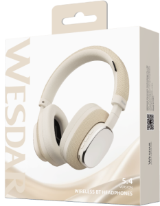 Wesdar K-285H Wireless Bluetooth 5.4 Over-Ear Headphones with 40mm Drivers, 20h Battery, Type-C Charging, White