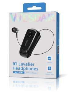 Wireless Bluetooth 5.1 LED Earbuds Retractable Cable Click Vibration Function - Black