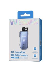 Bluetooth Lapel Clip Earphones with Display Screen - Blue