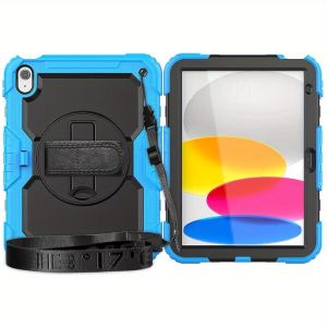 Durable Comfortable Silicon Protective Case with Convenient Shoulder Strap Rugged PC Material Cover for IPad Tablet 10.2 (7/8/9) - Light Blue