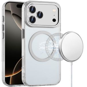 For iPhone 17 Pro Max Magnetic Circle Ring Transparent Premium Acrylic with Metal Buttons & Camera Raised Lip - Clear