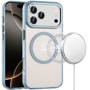 For iPhone 17 Pro Max Magnetic Circle Ring Transparent Premium Acrylic with Metal Buttons & Camera Raised Lip - Light Blue