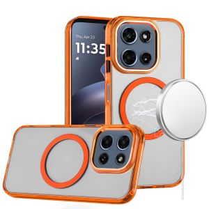 For Moto G 5G 2025/2026 / G PLAY 2026 Magnetic Circle Ring Transparent Premium Acrylic with Metal Buttons & Camera Raised Lip - Cosmic Orange