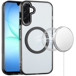 For Samsung A17 5G Magnetic Circle Ring Transparent Premium Acrylic with Metal Buttons & Camera Raised Lip - Black