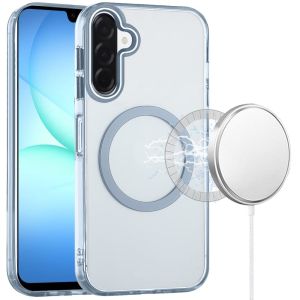 For Samsung A17 5G Magnetic Circle Ring Transparent Premium Acrylic with Metal Buttons & Camera Raised Lip - Light Blue