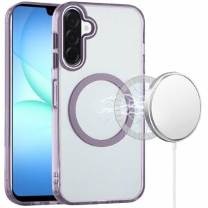 For Samsung A17 5G Magnetic Circle Ring Transparent Premium Acrylic with Metal Buttons & Camera Raised Lip - Light Purple