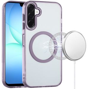 For Samsung A17 5G Magnetic Circle Ring Transparent Premium Acrylic with Metal Buttons & Camera Raised Lip - Light Purple