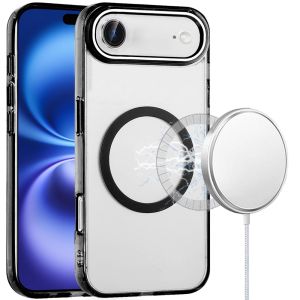 For iPhone 17 Air Magnetic Circle Ring Transparent Premium Acrylic with Metal Buttons & Camera Raised Lip - Black