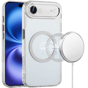 For iPhone 17 Air Magnetic Circle Ring Transparent Premium Acrylic with Metal Buttons & Camera Raised Lip - Clear