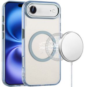 For iPhone 17 Air Magnetic Circle Ring Transparent Premium Acrylic with Metal Buttons & Camera Raised Lip - Light Blue